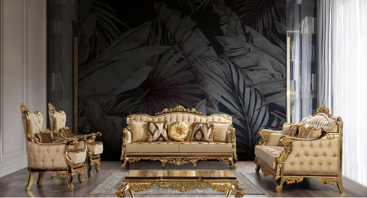 Sofagarnitur Couch Barock Rokoko Couchen Textil Chesterfield Sofa Tisch 3tlg.