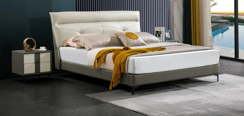 Designer Polster Doppelbett Betten Bett Schlafzimmer Ehebett Lederbett Neu A591