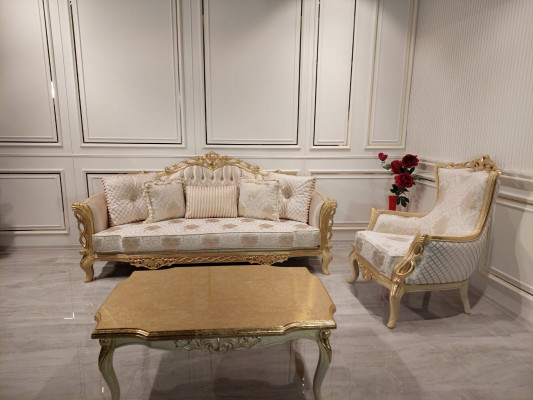 Klassischer Thron Sessel Stuhl Möbel Barock Lehnstuhl Chesterfield Samt