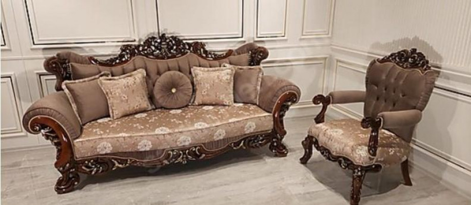 Barock Dreisitzer Chesterfield Couch Möbel Sofa Couchen Stoff Braun