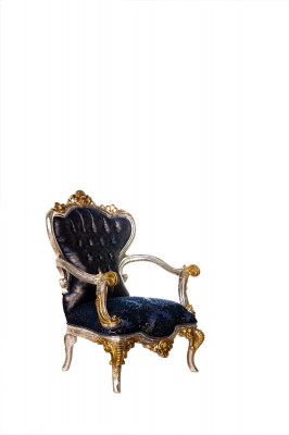Luxus Sessel Klassischer Thron Stuhl Lehnstuhl Barock Samt Blau Gold
