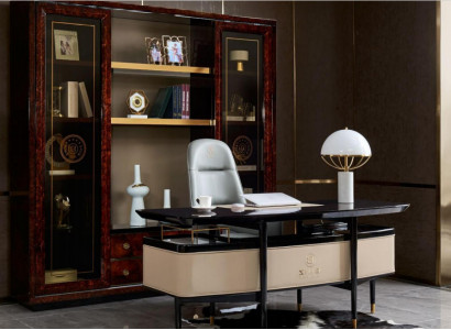 Einrichtung Arbeitszimmer Büro Möbel Tisch Schrank Sessel Garnitur 3tgl Set