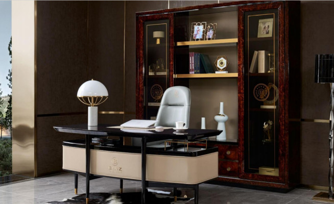 Einrichtung Arbeitszimmer Büro Möbel Tisch Schrank Sessel Garnitur 3tgl Set