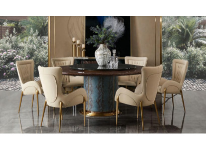 Design Rund Tisch 6x Sessel Stühle Ess Zimmer Sitz Polster Garnitur Runde