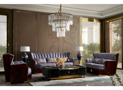 Komplett Set Sofagarnitur 321 Sitzer Couchtisch Designer Modern Ledersofa
