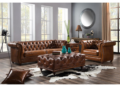 Sofagarnitur Couch Polster Klassik 3+1 Sitzer Set Design Sofas Polster Leder Neu