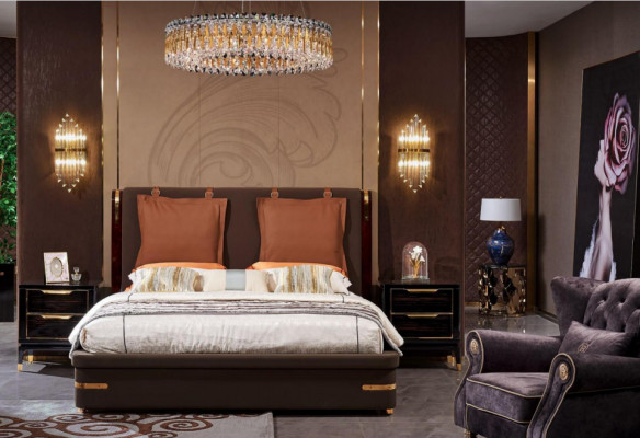 Luxus Schlafzimmer Möbel 3tlg. Komplett Set Bett 2x Nachttische Modernes