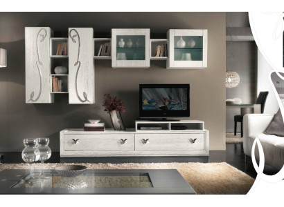 Wohnwand Vitrine rtv Sideboard Schrank Wand Moderne tv Holz Garnitur Set Möbel