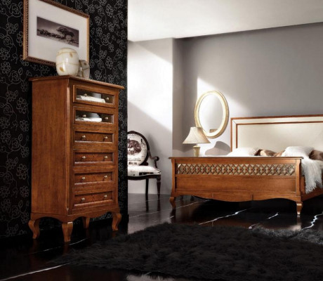 Luxus Schlafzimmer Set 4tlg. Bett 2 Nachttische Kommode Massivholz Möbel Italien