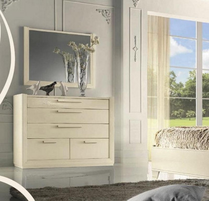 Garnitur Set Schlafzimmer Bett Nachttisch Kommode Spiegel Luxus Holz Design 5tlg