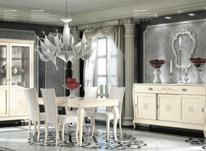 Esszimmer Esstisch Stuhl Kommode Vitrine Ess Tisch Gruppe Holz Italy Set 7tlg