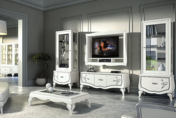 Garnitur rtv Set 4tlg. Wohnwand TV Lowboard Vitrine Sideboard Schrank Design Neu
