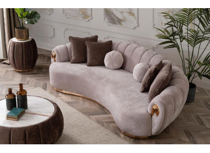 Luxus Sofa Big Couch Runde Couchen xxl Sofas Sitzmöbel Stoff 263cm Grau