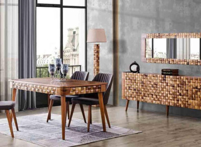Italienisches Designer Esszimmer Set Garnitur Stuhl Tisch Kommode Gruppe 7tlg.