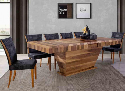 Tisch + 6Stuehle Set Garnitur Polster 7tlg Neu Designer Holz Ess Wohn Zimmer Set