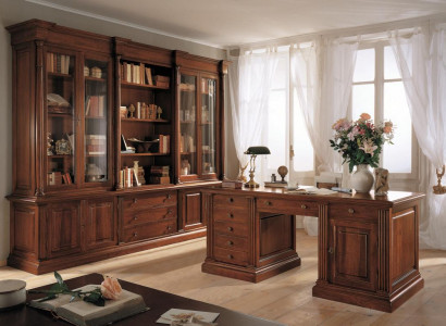 Büro Einrichtung Massiv Holz Schreibtisch Bücherschrank Tisch Regal Schrank 2tlg