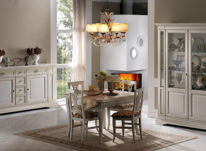 Garnitur 7tlg Holz Möbel Kommode 4x Stuhl Tisch Vitrine Neu Gruppe Esszimmer Set