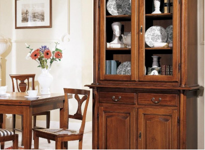 Holz Vitrinen Glas Schrank Echtholz Anrichte Vitrine Wohnzimmer Möbel Massive