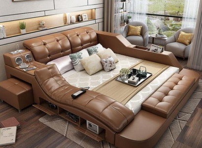 Doppel Luxus Leder Bett + USB Polster Betten Moderne Hotel Multifunktion massage