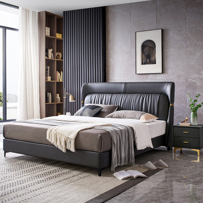 Luxus Bett Schlafzimmer Leder Polster Deko Doppel Betten Metall Design