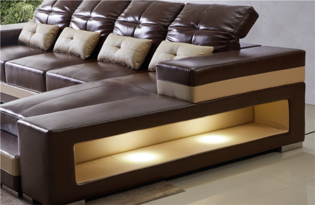 Ecksofa Leder Wohnlandschaft Garnitur Design Modern Sofa L-Form Braune