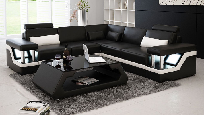 Couch Ecksofa Leder Wohnlandschaft Garnitur Design Modern Sofa L-Form