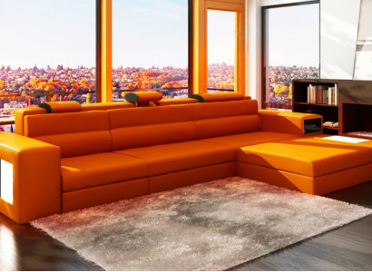 Designer Sofa Couch Garnitur Ecksofa mit Hocker Wohnlandschaft Polster