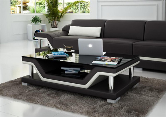 Gepolsterte Tische Schwarzer Couchtisch Glastisch Sofa Beistell Moderner