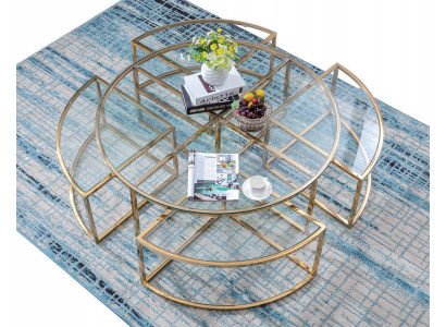 Rundes Designer-Glassofa, Edelstahl-Sofa-Tisch, rundes Design für zu Hause