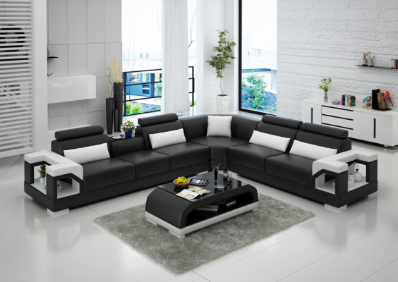 Moderne Ledersofa Couch Polster Eckgarnitur Ecksofas Sofa Couchen Ecksofa + USB