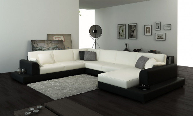 Wohnlandschaft Wohnzimmer Ecksofa Leder Sofa Couch Polster Sitz