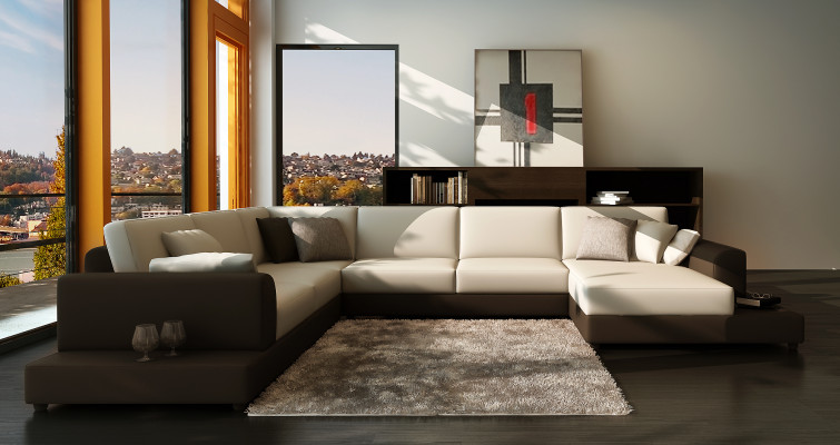 Wohnlandschaft Wohnzimmer Ecksofa Leder Sofa Couch Polster Sitz