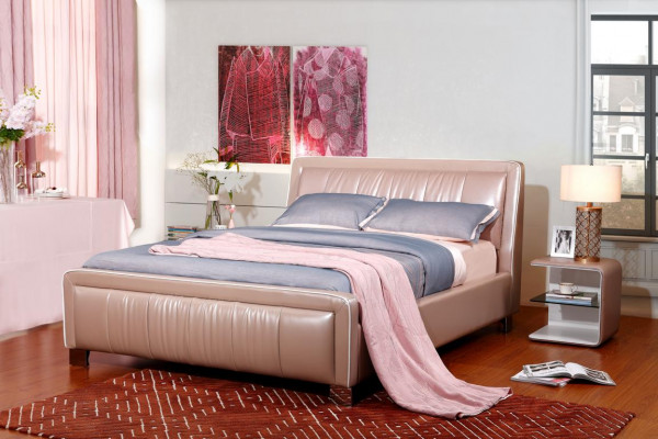 Designer Doppelbett Bett Betten Schlafzimmer Leder Hotel Luxus Polster