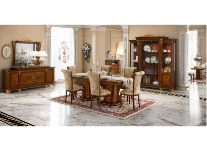 Garnitur Esszimmer Set Vitrine Tisch 6x Stuhl Kommode Spiegel Barock Neu 10tlg.