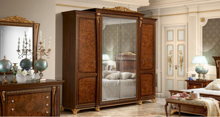 Barock Rokoko Luxus Set Betten Sets Nachttisch Kleiderschrank 7 tlg.Schlafzimmer