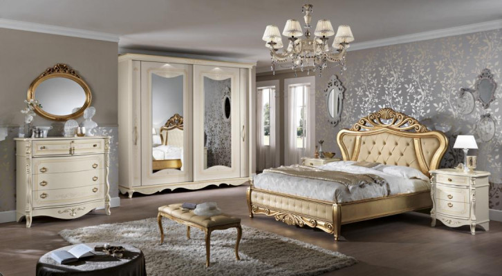 Doppelbett Schlafzimmer Möbel Schrank Nachttisch mit Schubladen Kommode 5tlg