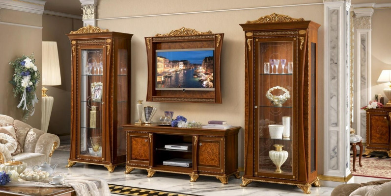 Set 4tlg. Wohnzimmer rtv 2x Vitrine tv Rahmen Holz Luxus Garnitur Gruppe Italien