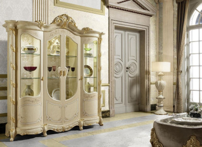 Schrank Echtholz Anrichte Vitrine Wohnzimmer Möbel Massive Holz Vitrinen Glas