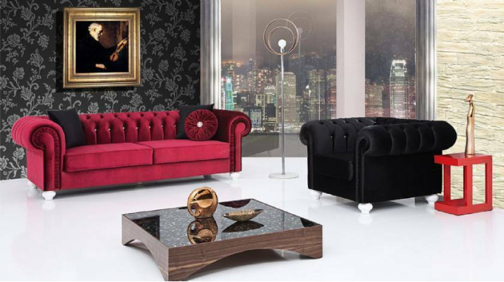 2 tlg. Sofagarnitur 3+1 Sitzer Couch Ledersofa Chesterfiield Textil Samt