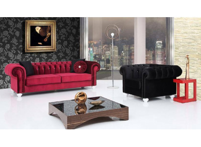 2 tlg. Sofagarnitur 3+1 Sitzer Couch Ledersofa Chesterfiield Textil Samt