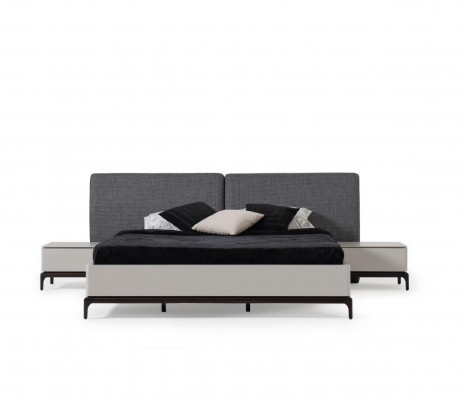 Modernes schwarz-weißes Schlafzimmer-Set (Bett, zwei Nachttische, Kommode mit Spiegel)