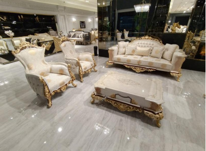 Sofagarnitur 3+1+1 Sitzer Wohnzimmer Set Komplett Textil Sofa Sessel Holz Neu