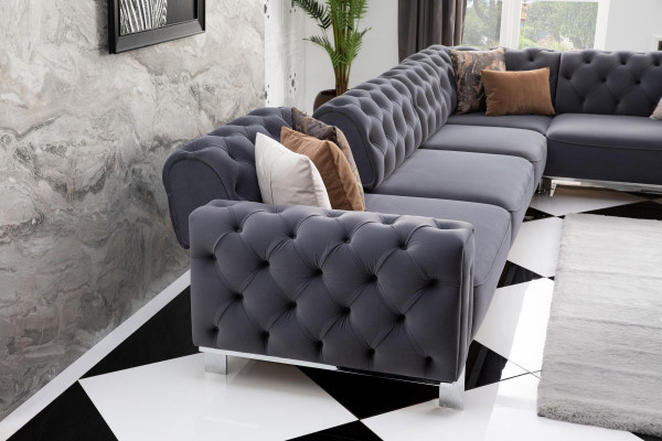 Modernen Ecksofa L-Form Wohnzimmer Grau Farbe Holz Textil Couchen