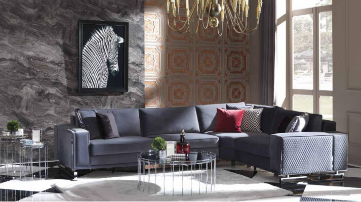 Luxus Ecksofa L-Form Graue Eckgarnitur Textilsofa Couchen Design Sofa