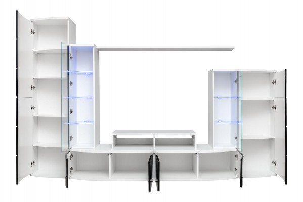Schwarz Wohnwand Wohnzimmer Luxus Set Vitrine TV Ständer Holz Möbel Neu