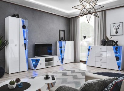 Wohnzimmer Luxus Einrichtung Set 3 tlg Wohnwand Designer Möbel Vitrine Holz