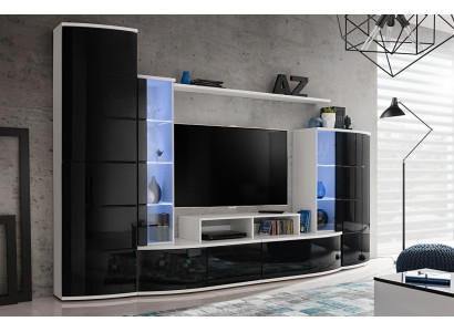 Schwarz Wohnwand Wohnzimmer Luxus Set Vitrine TV Ständer Holz Möbel Neu