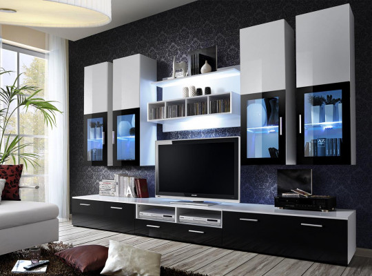 Modern Design Wohnwand Holz Wand Regale Komplett TV-Ständer Einrichtung