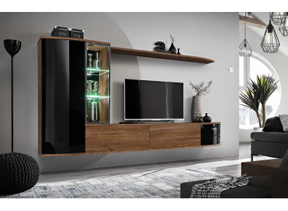 Wohnwand Set Luxus Wohnzimmer TV Ständer Holz Wandregal Wandschrank Neu