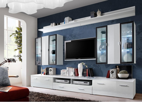 Wohnzimmermöbel Set Designer Wohnwand Einrichtung Wandschrank Weiß
